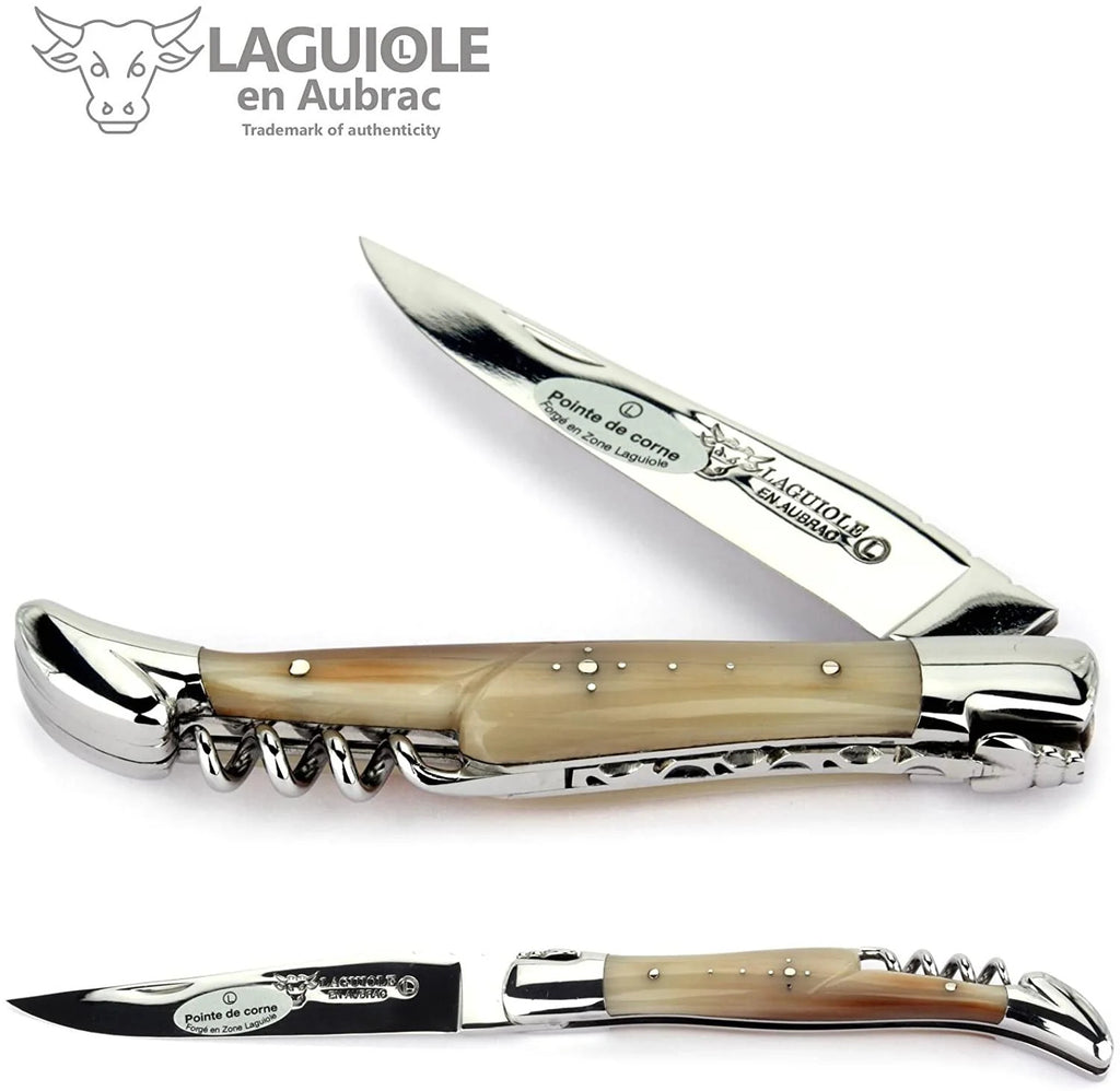 Laguiole En Aubrac Folding Knife with Corkscrew (12cm) - Solid Horn