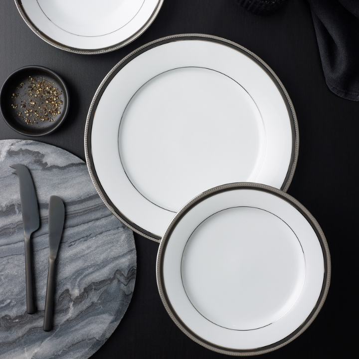 Noritake Toorak Noir 12pce Dinner Setting for 4 (4 x 21cm entree plate, 27cm dinner plate and 19cm coupe bowl)