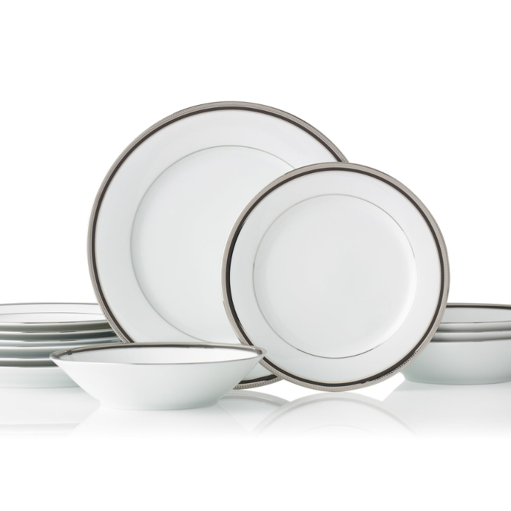 Noritake Toorak Noir 12pce Dinner Setting for 4 (4 x 21cm entree plate, 27cm dinner plate and 19cm coupe bowl)