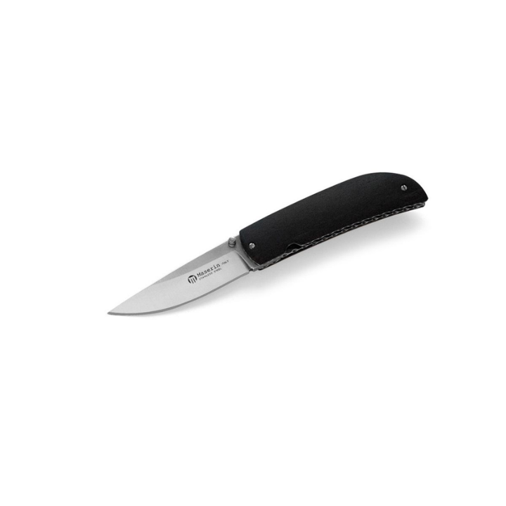 Maserin M389EB folding knife with N690 stainless steel blade ebony wood handle and leather sheath 70mm