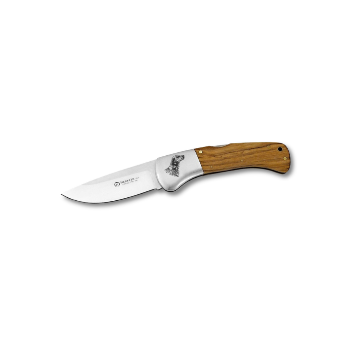 Maserin M760ICN hunting knife 440C stainless steel olive wood handle engraved wild dog 90mm