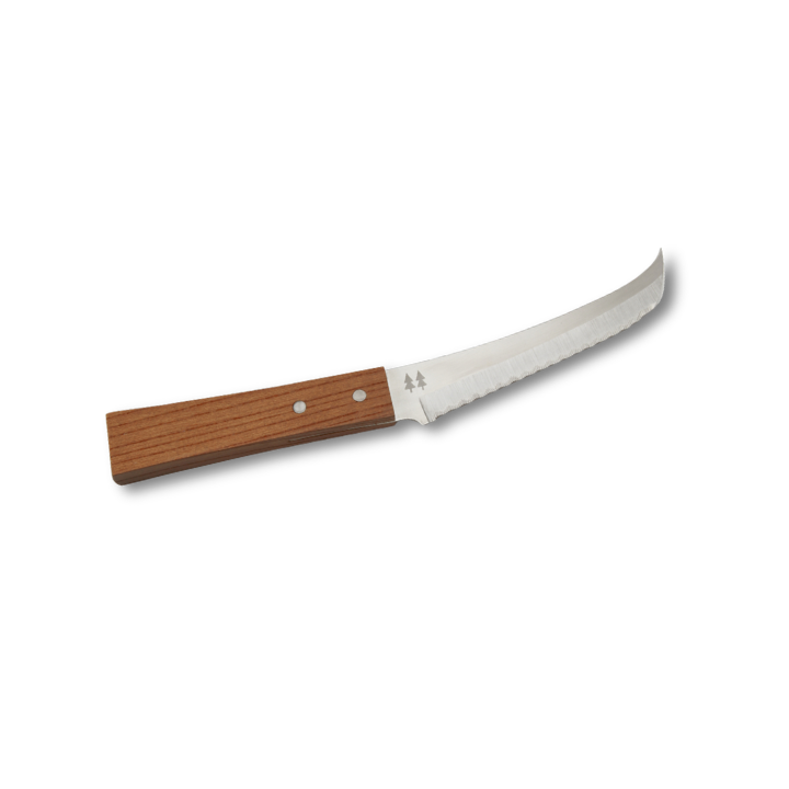 Shizu Hamono Morinoki SM4005 soft cheese knife DSR-1k6 steel serrated blade zelkova wood handle 115mm