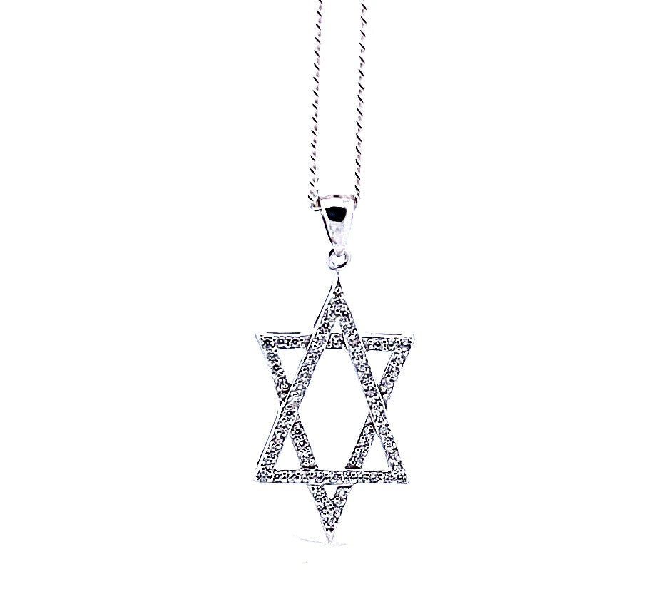 Order Israel 925 Sterling Silver Narrow Star of David Necklace with Moissanite-0