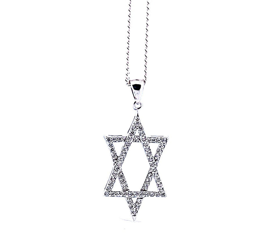 Order Israel 925 Sterling Silver Narrow Star of David Necklace with Moissanite-0