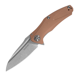 KERSHAW NATRIX COPPER SUB FRAMELOCK, a Pocket Knife with a 2.75 inch stonewash finish D2 tool steel blade and a distinctive copper handle with an extended tang. Equipped with a pocket clip for carrying and KVT ball-bearing for smooth opening.