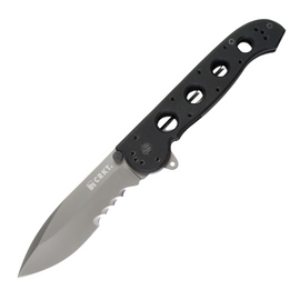 CRKT M21 G-10 Linerlock pocket knife with a 3.88 inch Veff serrated TiNi-coated 8Cr14MoV stainless steel spear point blade and black G10 handle