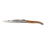 Laguiole en Aubrac folding pocket knife (12cm) with olive wood handle. This traditional French pocket knife features a shepherd's cross design and is perfect for outdoor adventures.