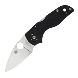 Spyderco Lil' Native Lockback, a Pocket Knife with a 2.5 inch satin finish CPM S30V stainless steel leaf shaped blade and black G10 handle.