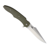 Patriot Bladewerx Lincoln Linerlock OD, a Pocket Knife with a 4 inch stonewash and satin finish S35VN stainless steel harpoon blade and OD green G10 handle