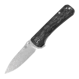Shredded carbon fiber handle QSP Knife Hawk linerlock pocket knife with Damascus blade