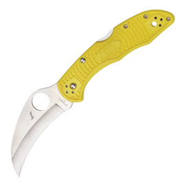 Spyderco Tasman Salt 2 Lockback pocket knife with a yellow textured FRN handle, 2.75-inch satin finish H1 steel hawkbill blade, thumb pull, pocket clip, and lanyard hole.