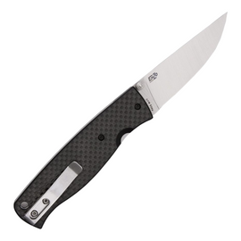 Brisa Birk 75 Linerlock Pocket Knife with a 2.88-inch satin finish CPM S30V stainless steel blade and black carbon fiber handle.