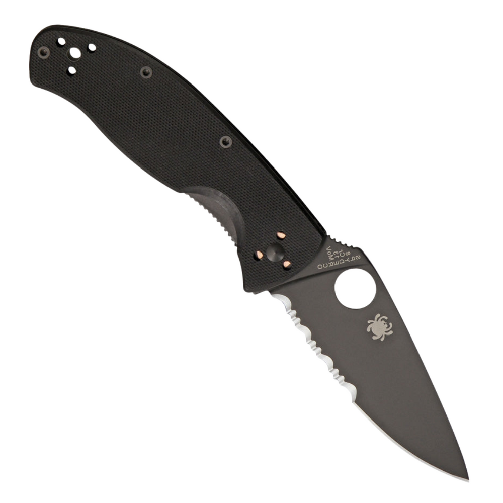Spyderco Tenacious Linerlock Pocket Knife with Black G10 Handle and Partially Serrated Blade