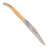  LAGUIOLE EN AUBRAC Folding Pocket Knife (11cm) with Juniper Wood Handle. This traditional French pocket knife features a high-quality steel blade and a juniper wood handle with a cross design, perfect for picnics, camping, or any outdoor adventure.
