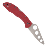Red textured FRN handle trainer pocket knife with a blunted AUS-6 stainless steel blade by Spyderco