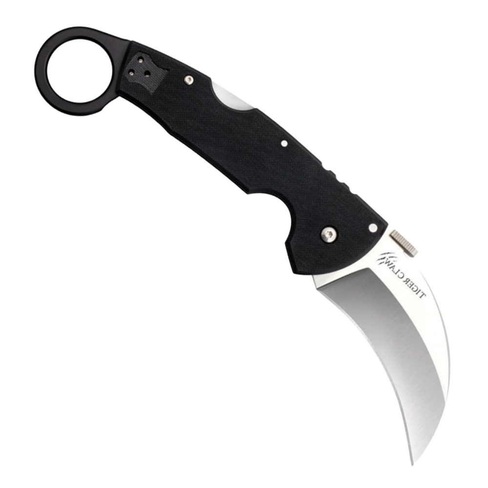 Cold Steel Tiger Claw Lockback, a Pocket Knife with a 3" satin finish S35VN stainless steel blade and black G10 handle.