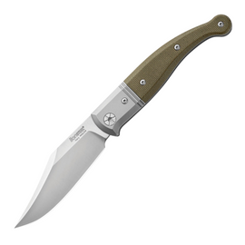 LIONSTEEL GITANO SLIP JOINT GREEN, a Traditional Pocket Knife with a 3.25-inch satin finish Niolox tool steel clip point blade and green canvas micarta handle.