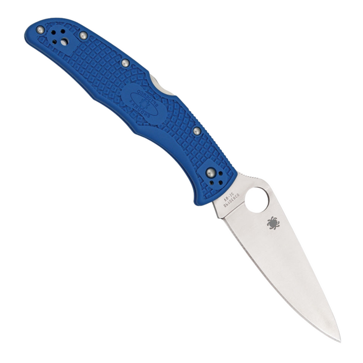 Spyderco Endura 4, a lightweight, blue textured FRN handle pocket knife with a  3.75-inch VG-10 stainless steel blade for everyday carry