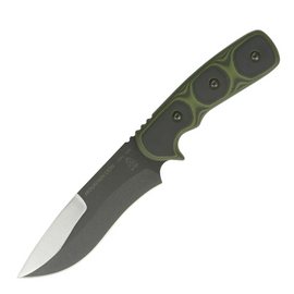 TOPS MOUNTAIN LION black coated blade pocket knife with green and black G-10 handles