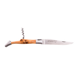  Laguiole En Aubrac Folding Pocket Knife (12cm) with Corkscrew - Juniper Wood. This traditional pocket knife features a juniper wood handle and a stainless steel blade, perfect for camping, picnics, or any outdoor adventure.