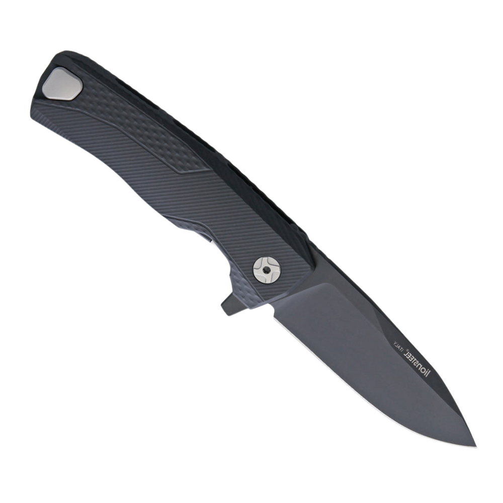 Black aluminum handle LIONSTEEL ROK Framelock pocket knife with black M390 stainless steel blade