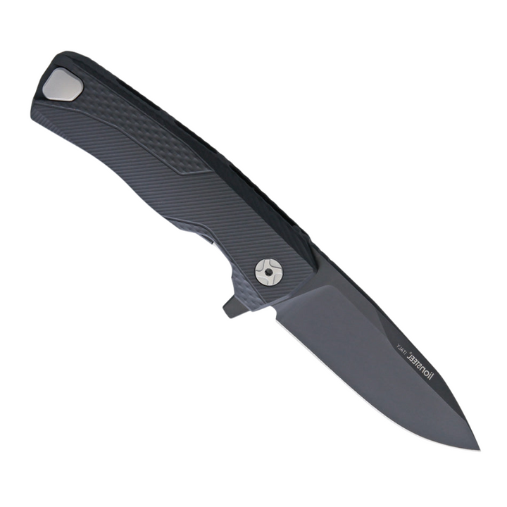 Black aluminum handle LIONSTEEL ROK Framelock pocket knife with black M390 stainless steel blade