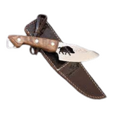 Curel Fixed Blade Knife, 10.5cm High-Carbon Stainless Steel Blade with Dark Brown Sheath.