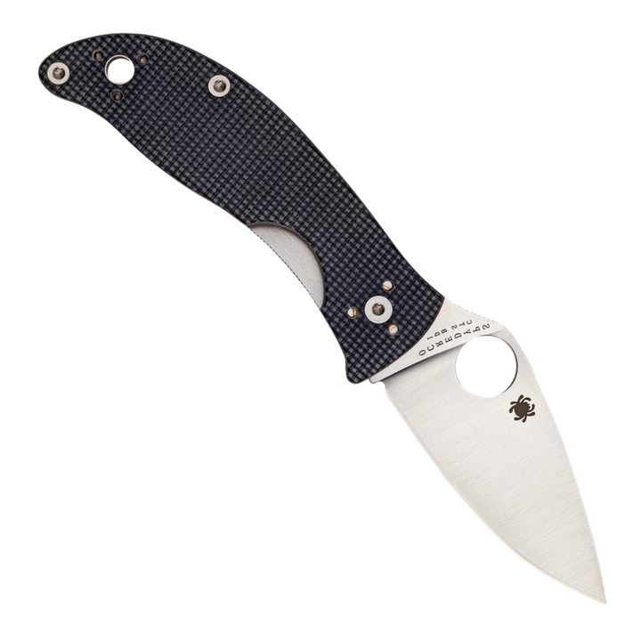 Gray G10 handle SPYDERCO ALCYONE pocket knife with satin finish blade