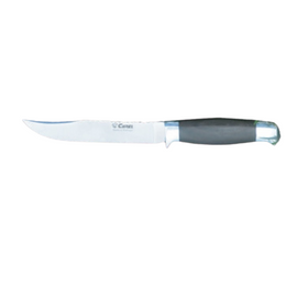 Curel 15cm fixed blade hunting knife with dark wood handle and dark brown sheath.
