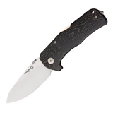 LionSTEEL TM1 lockback pocket knife with a 3.5 inch satin finish Sleipner 60-61 HRC blade and black micarta handle