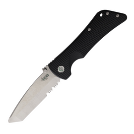 Black G10 handle SOUTHERN GRIND BAD MONKEY pocket knife with partially serrated tanto blade