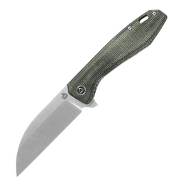 QSP Knife Pelican Linerlock SW, a Pocket Knife with a 3.63 inch stonewash finish CPM S35VN stainless steel blade and green linen micarta handle.