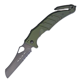 FOX AIR LAND SEA LINERLOCK pocket knife with a partially serrated Teflon-coated Bohler N690 stainless steel blade and OD green rubberized aluminum handle