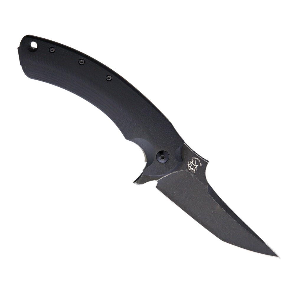 FOX GECO Framelock Pocket Knife with 3.25 Inch Black Stonewash Bohler N690 Stainless Steel Blade and Black G10 Handle with Bronze Titanium Back