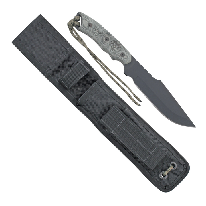 TOPS Alaskan Harpoon - Not a pocket knife. 12 inch overall fixed blade knife with a 5.75-inch black traction coated 1095 high carbon steel blade and black linen micarta handle.