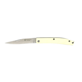 Maserin E.D.C pocket knife with a classic long clip blade in D2 steel and white micarta handle.  This lightweight, traditional slip joint knife is ideal for everyday carry.