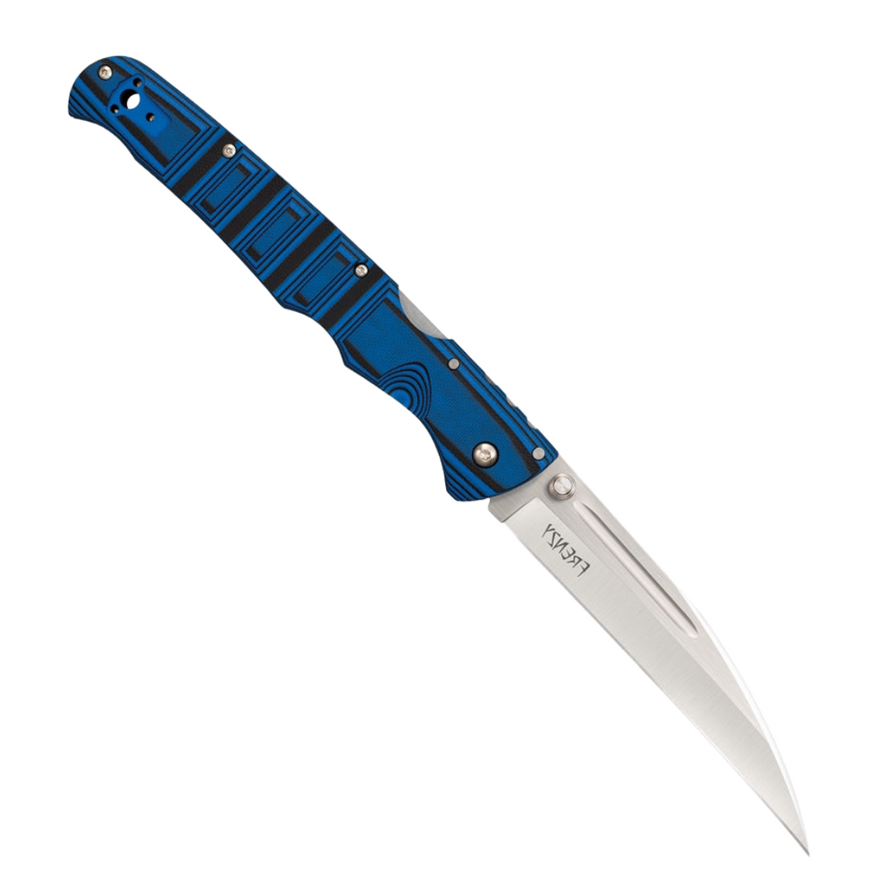 Black and blue handle Cold Steel Frenzy lockback pocket knife with Wharncliffe blade