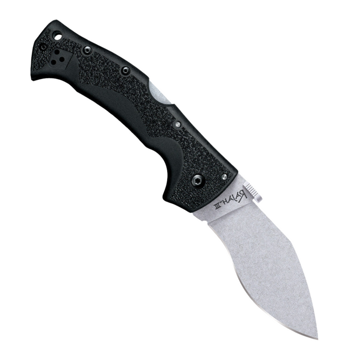 Cold Steel Rajah 3 Pocket Knife with a 3.5-inch stonewash finish AUS-10A stainless steel blade and black Griv-Ex handle.