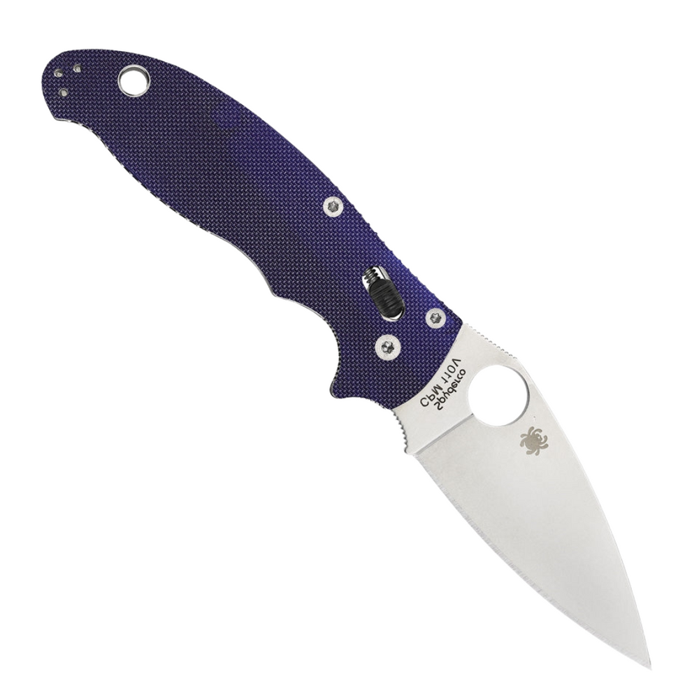 Blue G10 handle Spyderco Manix 2 pocket knife with satin finish blade