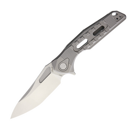 Gray titanium handle Rike Knife Thor 3 Framelock pocket knife with 3.75" M390 stainless steel blade