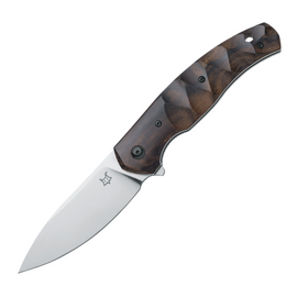 FOX Ziggy Linerlock Pocket Knife. 3.13-inch Satin Finish Bohler N690 Stainless Steel Blade. Sculpted Ziricote Wood Handle.