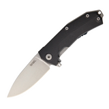 LionSteel KUR Linerlock black G10 handle pocket knife with a 3.375 inch stonewash finish Sleipner steel drop point blade