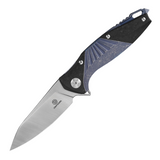 DEFCON JK MAKO Framelock Pocket Knife with 3.5 Inch Stonewash and Satin Finish CPM S35VN Stainless Steel Blade and Blue Stonewash Titanium Handle with Carbon Fiber Inlay