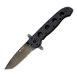 CRKT M16 Special Forces Pocket Knife. Featuring a 4-inch black TiNi coated partially serrated blade and black aluminum handle. This pocket knife also includes a thumb stud, extended tang, pocket clip, and AutoLAWKS safety.