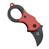 FOX Mini-Ka Linerlock Red Pocket Knife. 1-inch Black Cerakote Finish 420 Stainless Steel Hawkbill Blade. Red FRN Handle.