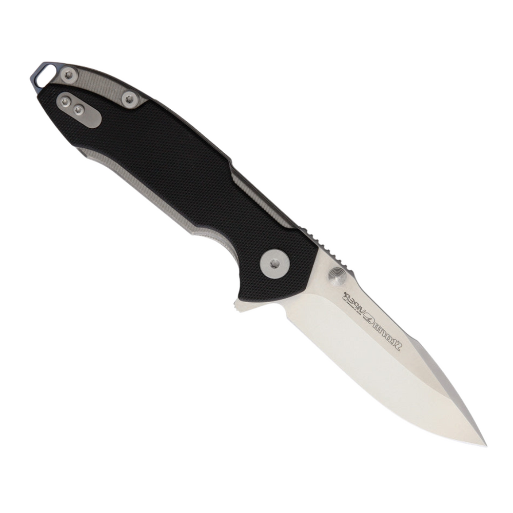 Viper Storm Linerlock Black, a Designer Pocket Knife with a 3-Inch Satin Finish Bohler M390 Stainless Steel Drop Point Blade and Black G10 Handle. Designed by Rick Hinderer.