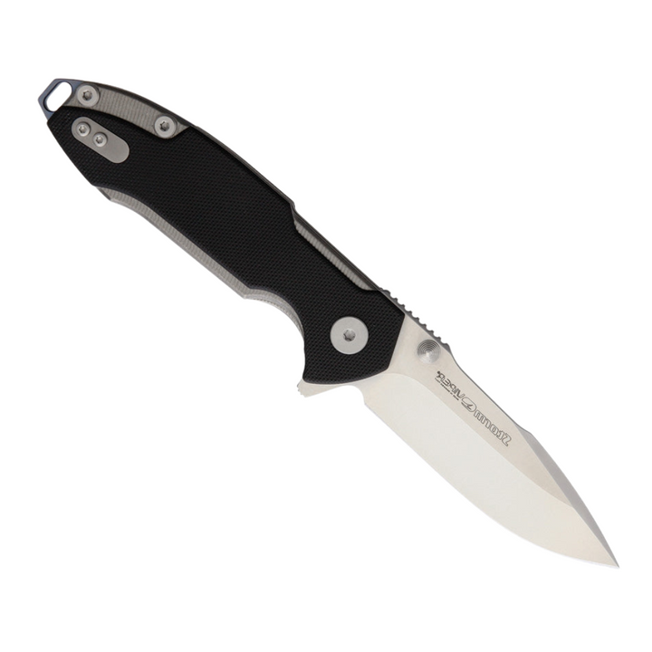Viper Storm Linerlock Black, a Designer Pocket Knife with a 3-Inch Satin Finish Bohler M390 Stainless Steel Drop Point Blade and Black G10 Handle. Designed by Rick Hinderer.