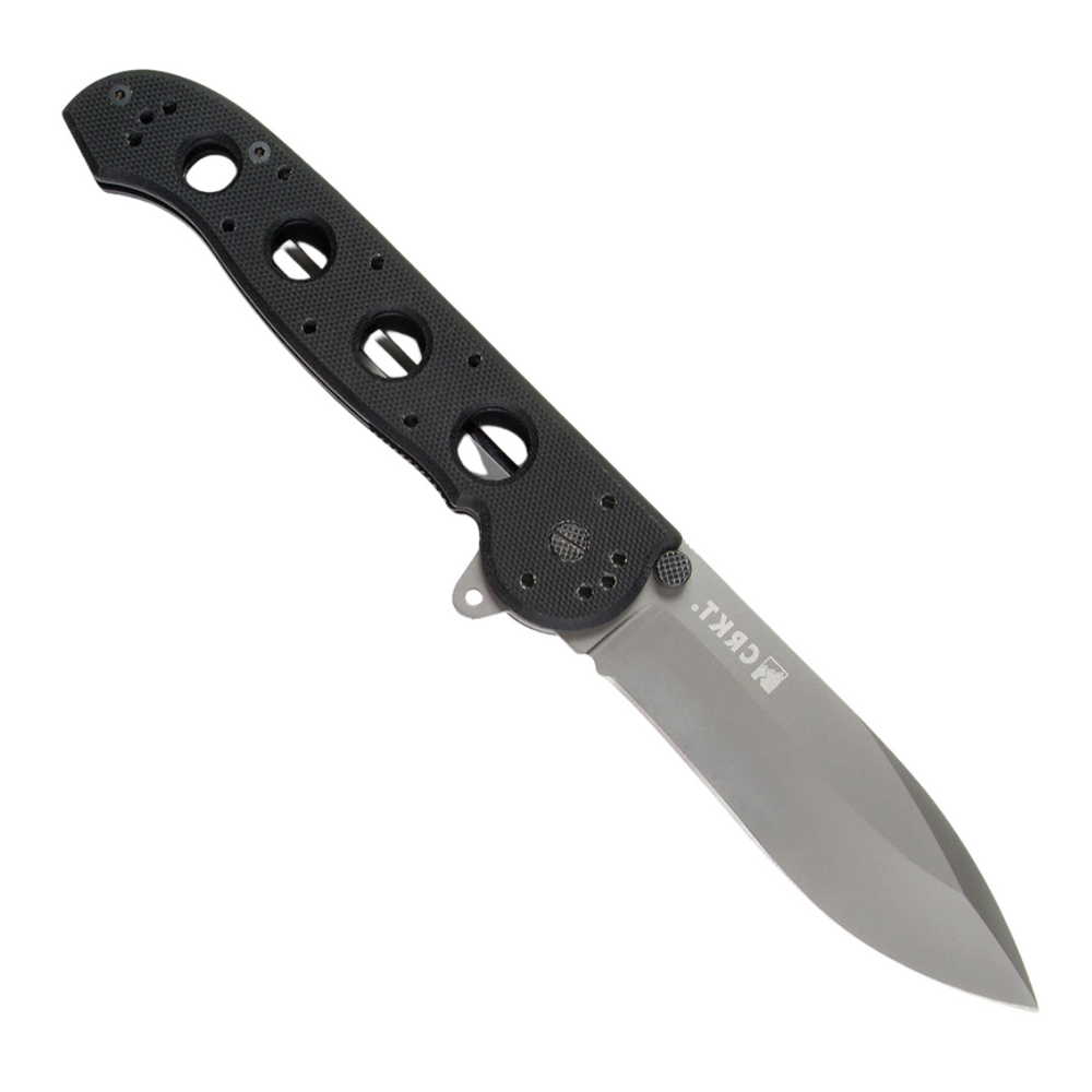 CRKT M21 G-10 Linerlock pocket knife with a 3.88 inch gray TiNi coated stainless steel blade and black G10 handle
