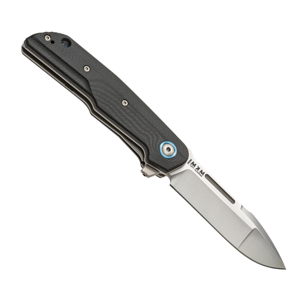 MKM-Maniago Knife Makers Clap Linerlock pocket knife, designed by Bob Terzuola. Features a 3-inch satin finish Bohler M390 stainless steel drop point blade and black G10 handle. Made in Italy by LionSteel.
