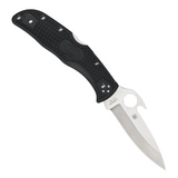 Spyderco Endela Lockback Pocket Knife with a 3.5-inch satin finish VG-10 stainless steel blade, black FRN handle with bi-directional texture, and Emerson opener.